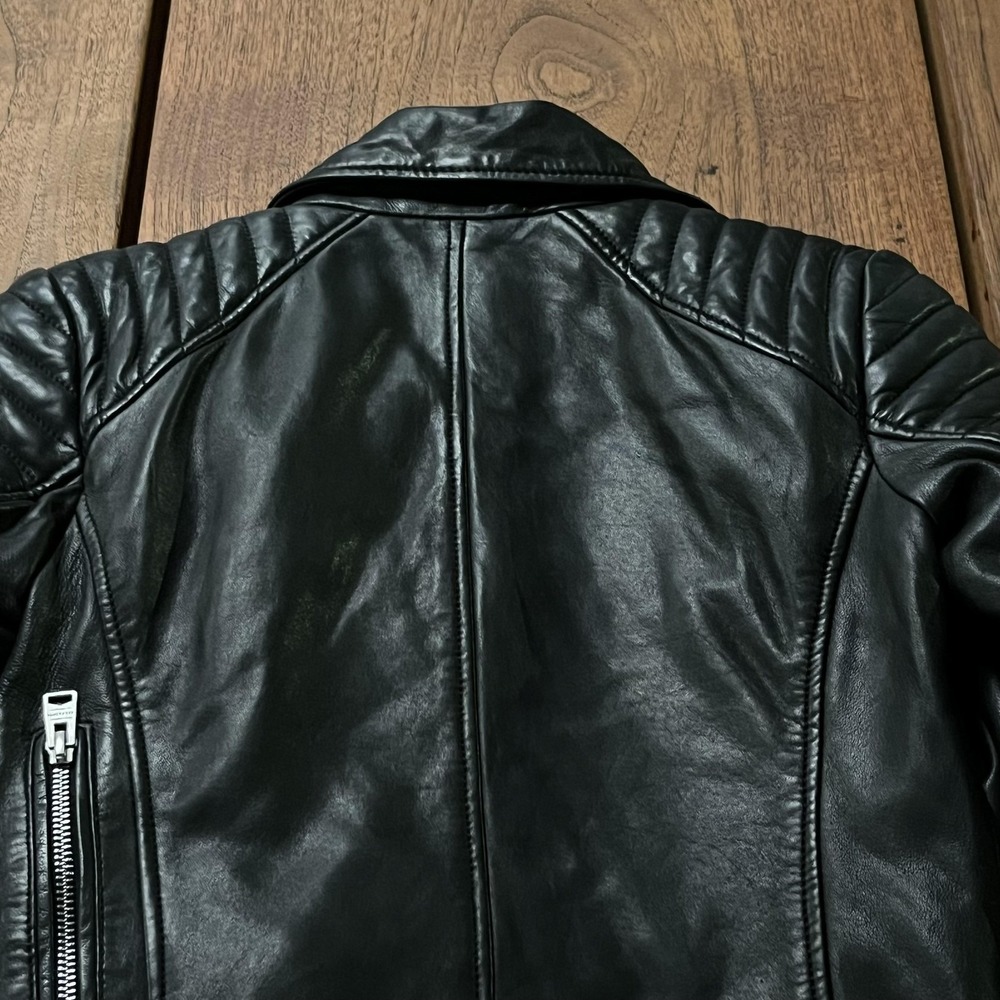 AllSaints Papin Biker Jacket Womens 0 Black Lamb Leather Moto Quilted Asym Zip - Picture 5 of 11
